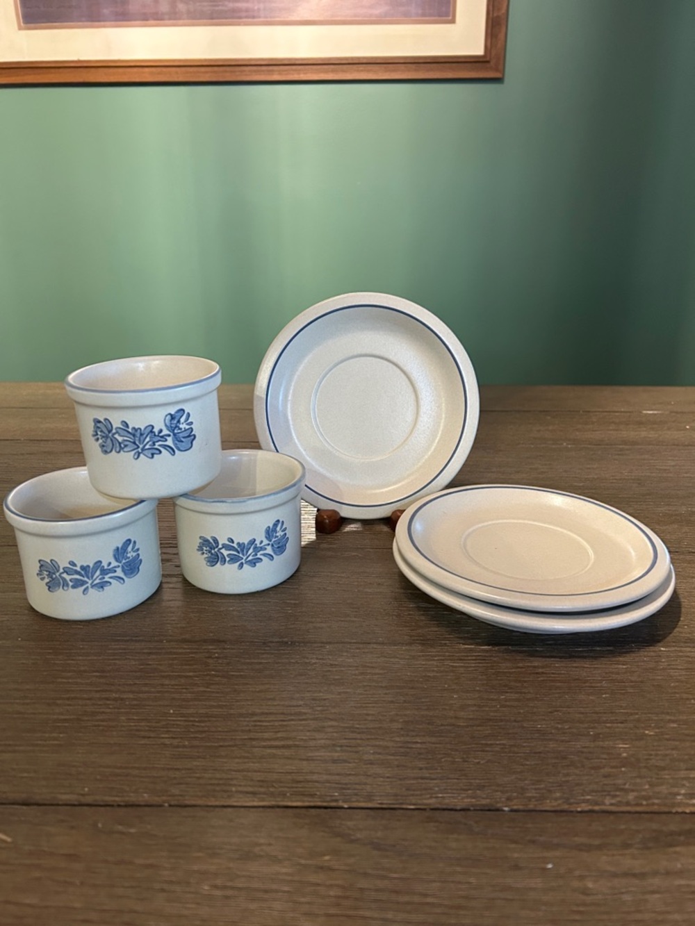 Vintage Pfaltzgraff Yorktowne ramekins custard cups & saucers 3 sets group B